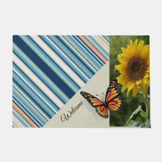 Sunflower Butterfly Stripe Door Mat