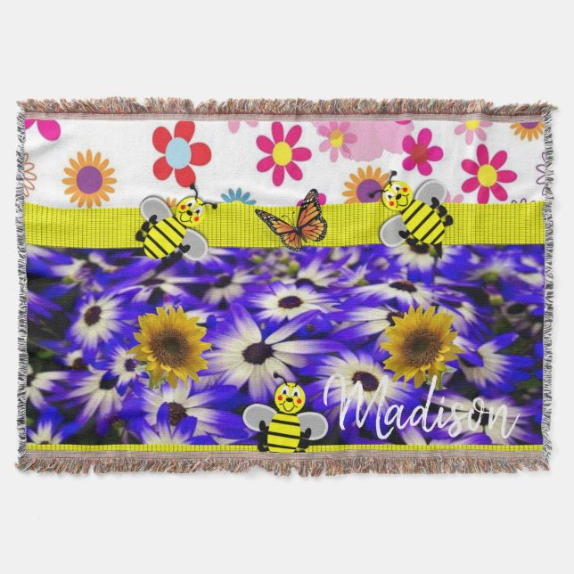 Sunflower Butterfly Throw Blanket (Front)