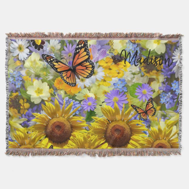 Sunflower Butterfly Throw Blanket (Front)