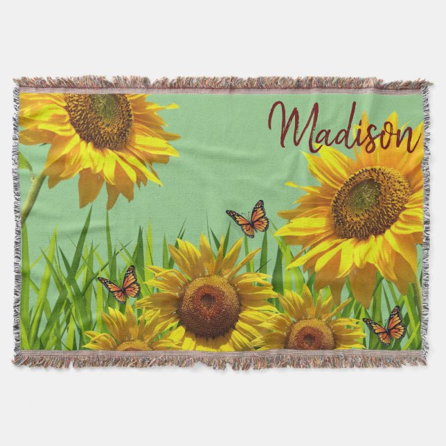 Sunflower Butterfly Throw Blanket (Front)