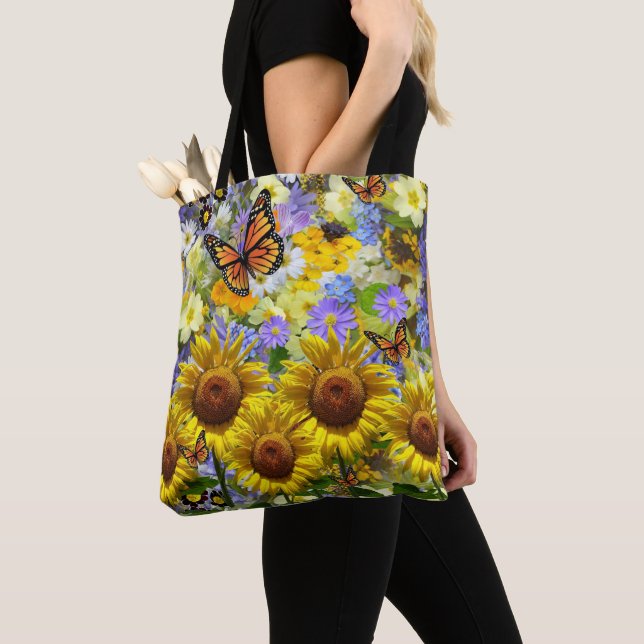 Sunflower Butterfly Tote Bag (Close Up)