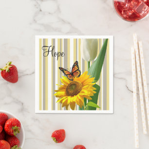 Sunflower Butterfly White Tulip Paper Napkins