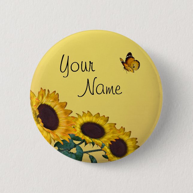 Sunflower & Butterfly's 6 Cm Round Badge (Front)