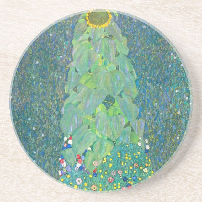 Sunflower by Klimt, Vintage Flowers Art Nouveau Coaster (Front)