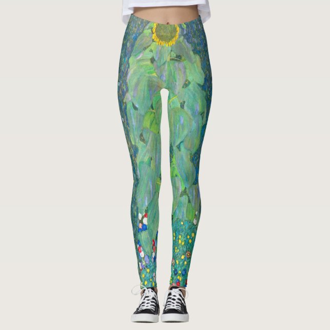 Sunflower by Klimt, Vintage Flowers Art Nouveau Leggings (Front)