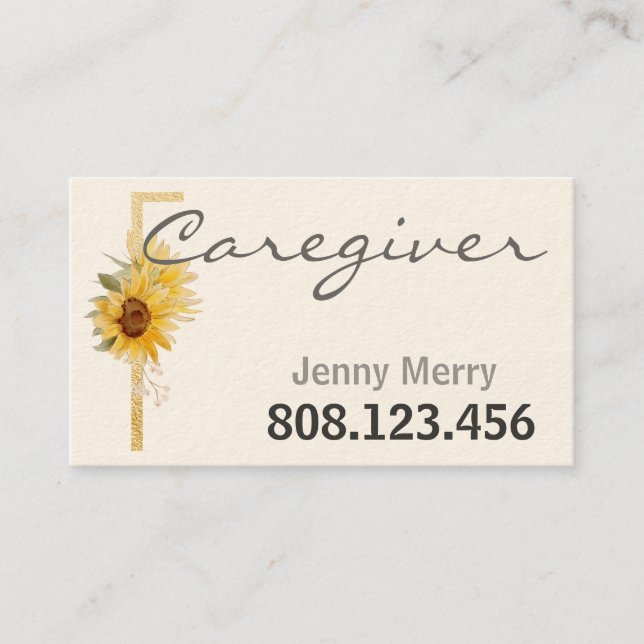 Sunflower Care: Caregiver Business Cards Template (Front)