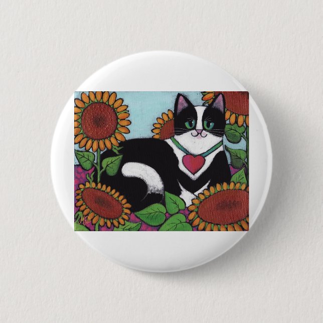 Sunflower Cat 6 Cm Round Badge (Front)