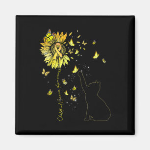 Sunflower Cat Gold Ribbon Childhood Cancer Awarene Magnet