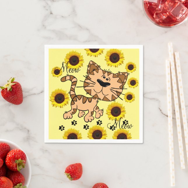 Sunflower Cat Kitten Paper Napkins (Insitu)