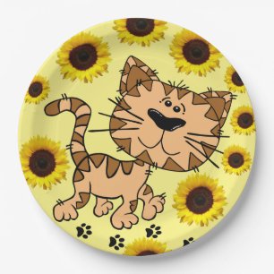 Sunflower Cat Kitten Paper Plates