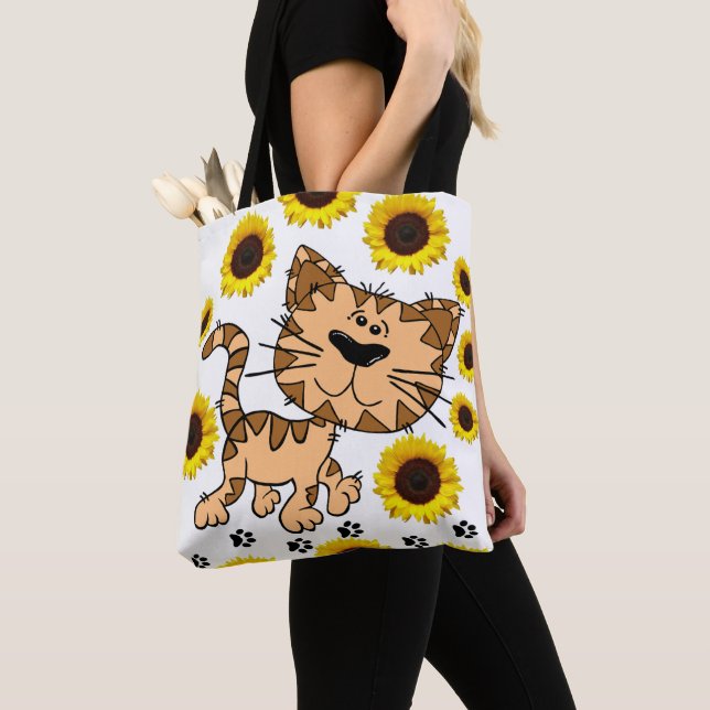 Sunflower Cat Kitten Tote Bag (Close Up)
