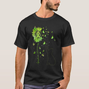 Sunflower Cat Lime Green Ribbon Lymphoma Awareness T-Shirt