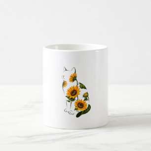 Sunflower Cat Line Art Coffee Mug