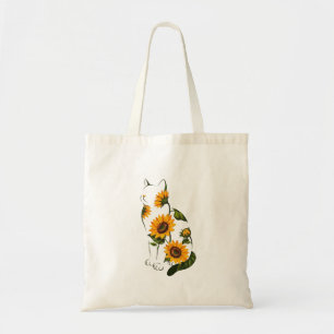 Sunflower Cat Line Art Tote Bag