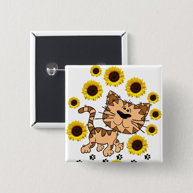 Sunflower Cat Square Button (Front & Back)