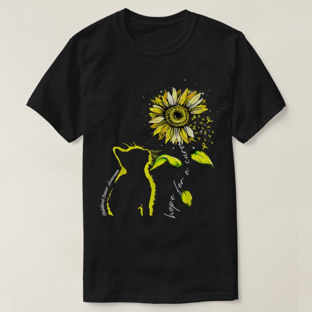Sunflower Cat Yellow Childhood Cancer Awareness  T-Shirt (Design Front)