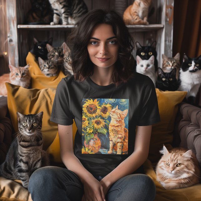 Sunflower Catnip Dreams T-Shirt (Sunflower Catnip Dreams is a playful twist on Van Gogh's iconic sunflower paintings.)