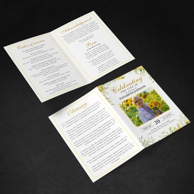 Sunflower Celebration of Life Funeral Memorial Program (Creator Uploaded)