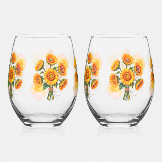 Sunflower Celebration Wedding Stemless Wine Glass