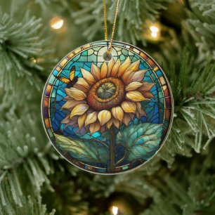 Sunflower Ceramic Decorative Stained glass look Ornament