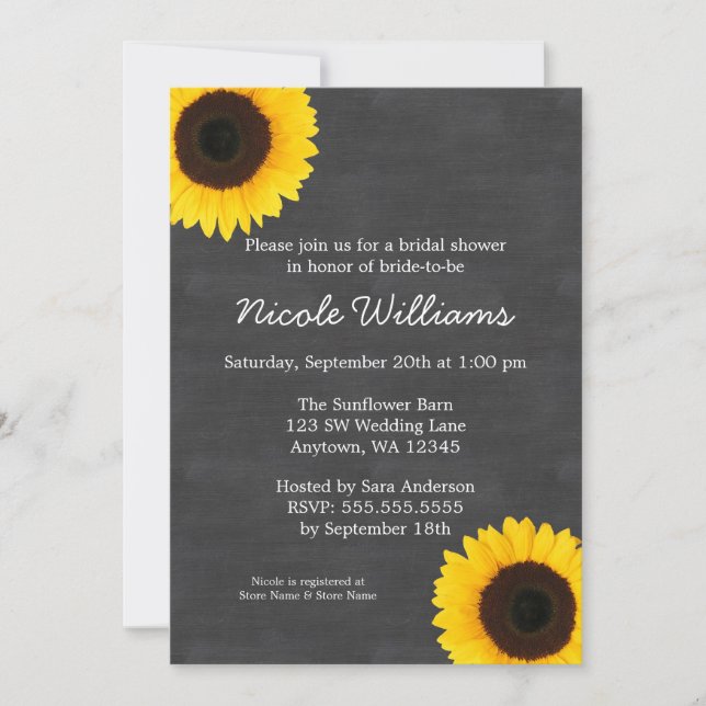 Sunflower Chalkboard Bridal Shower Invitations (Front)