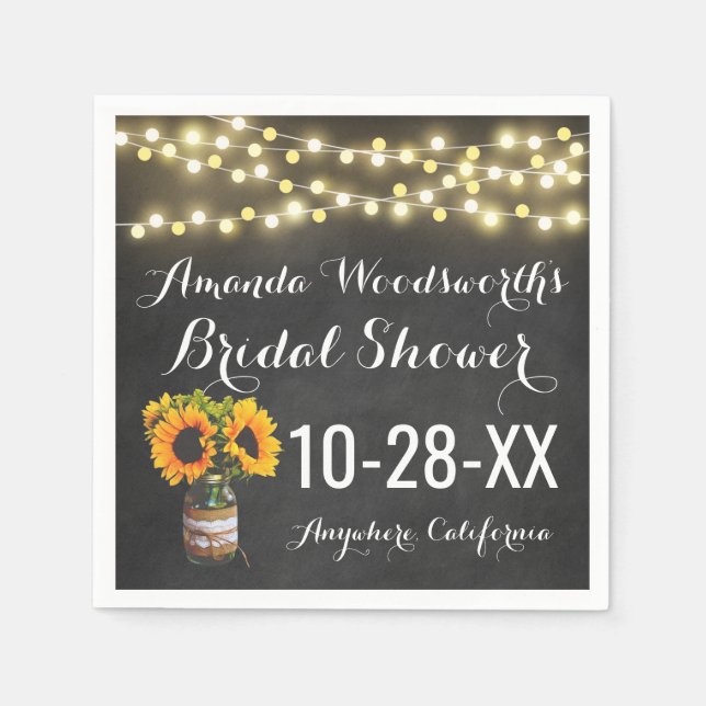 Sunflower Chalkboard Country Rustic Bridal Shower Napkin (Front)