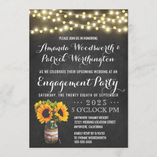 Sunflower Chalkboard Engagement Party Invitations
