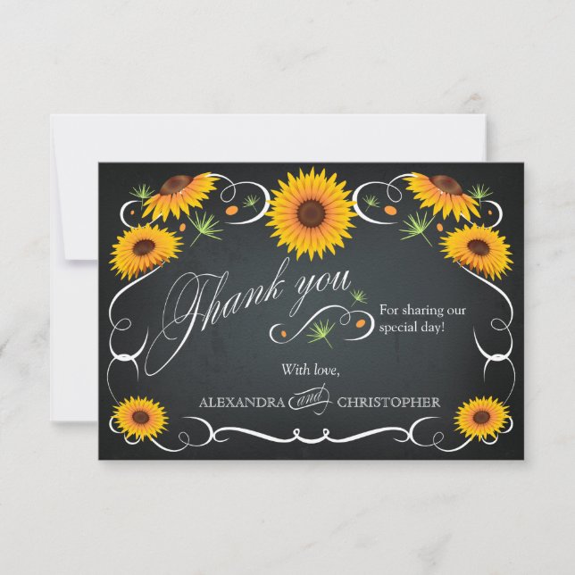 Sunflower Chalkboard Floral Bold Vintage Thank You (Front)