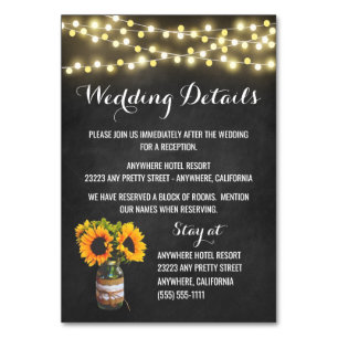 Sunflower Chalkboard Reception + Hotel Cards