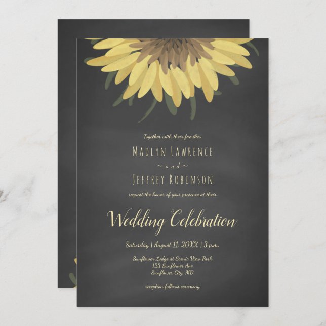 Sunflower Chalkboard Rustic Country Wedding Invitation (Front/Back)