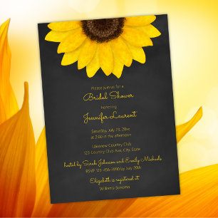 sunflower chalkboard rustic floral bridal shower invitation