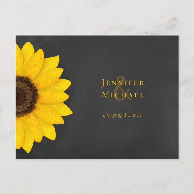 sunflower chalkboard rustic floral save the date a announcement postcard (Front)