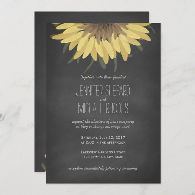 Sunflower Chalkboard Rustic Wedding Invitation (Front/Back)