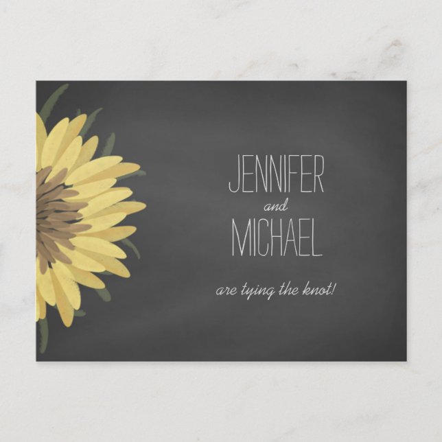 Sunflower Chalkboard Rustic Wedding save the date Announcement Postcard (Front)