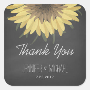 Sunflower Chalkboard Rustic Wedding Thank You Square Sticker