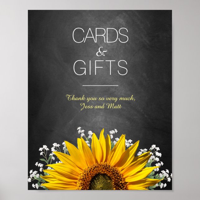 Sunflower Chalkboard Wedding Cards and Gifts Sign (Front)