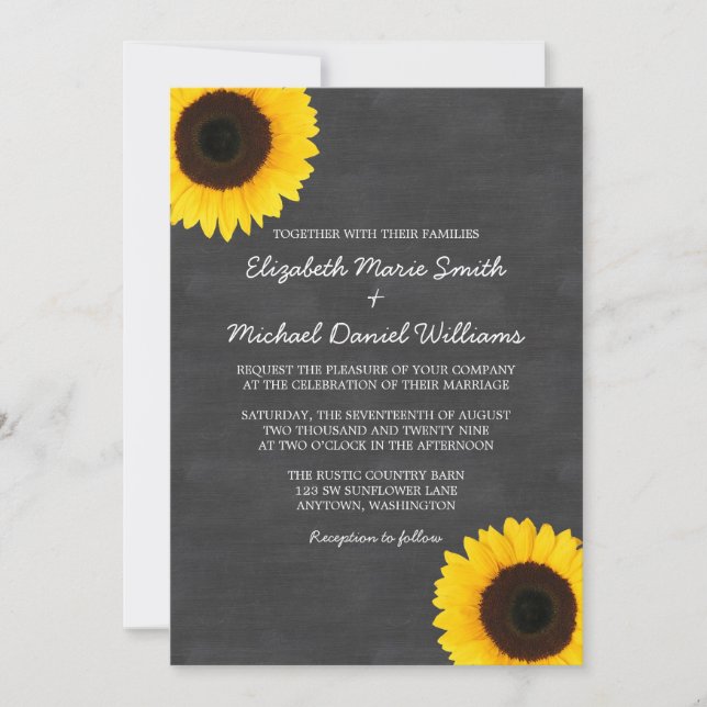Sunflower Chalkboard Wedding Invitations (Front)