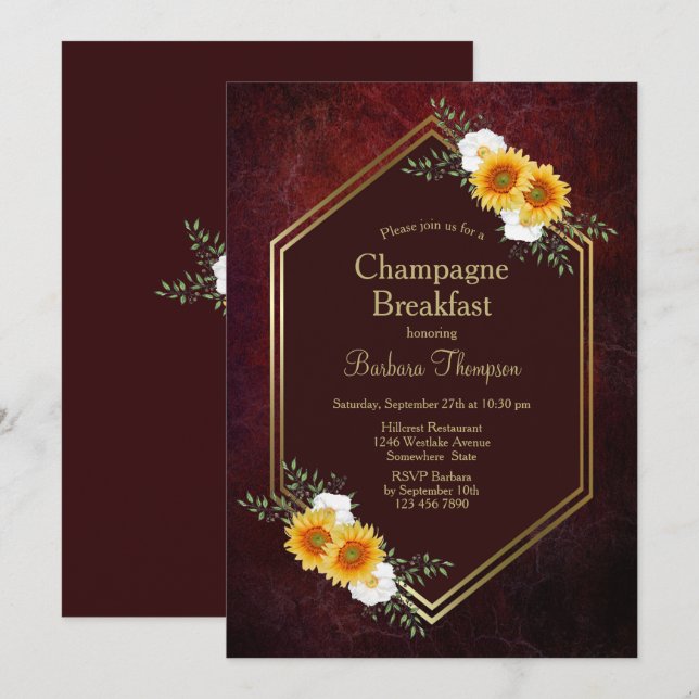 Sunflower Champagne Breakfast Bridal Shower Invitation (Front/Back)