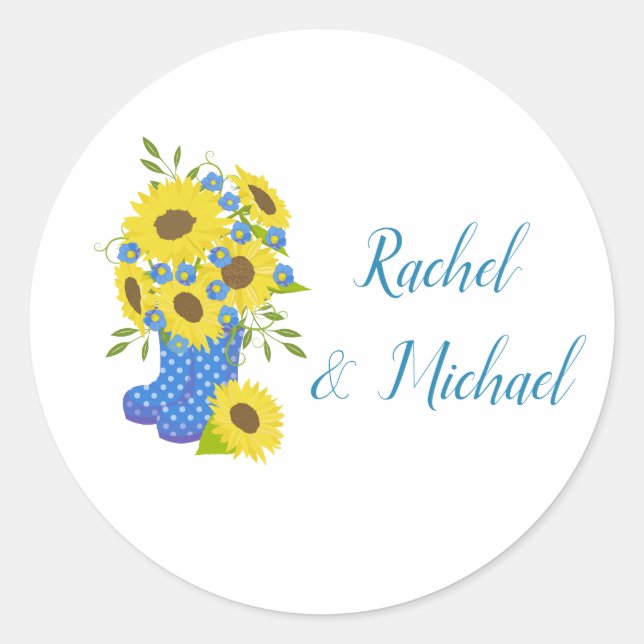 Sunflower Charm Wedding Classic Round Sticker (Front)