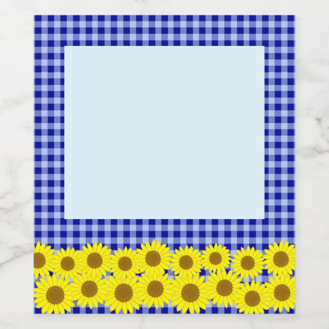 Sunflower & Check Navy        Wine Label (Single Label)