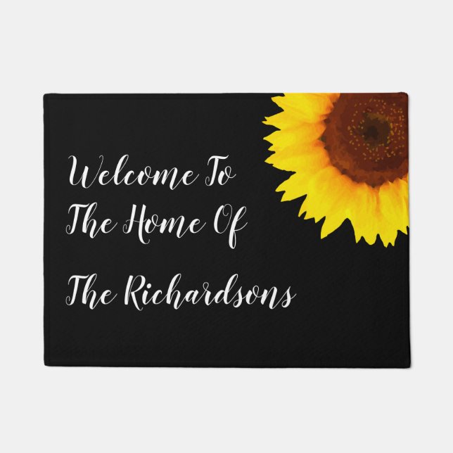 Sunflower Cheerful Family Monogram Welcome Doormat (Front)