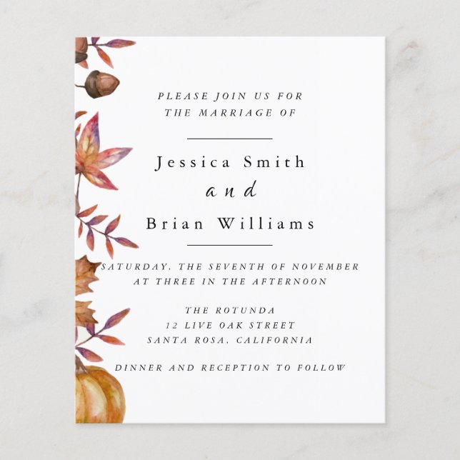 Sunflower Chestnut Pumpkin Wedding Flyer (Front)