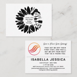 Sunflower Chic Blush & Black Botanical Elegant Business Card