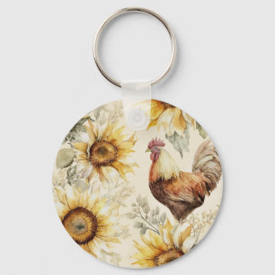 Sunflower Chicken Farmhouse Keychain