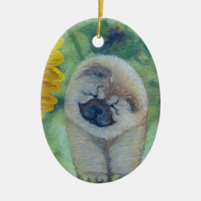 Sunflower Chow Chow Ceramic Ornament (Front)