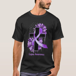 Sunflower Christian Cross Purple Ribbon Lupus Awar T-Shirt