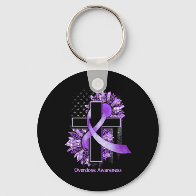 Sunflower Christian Cross Sunflower Overdose Aware Key Ring (Front)