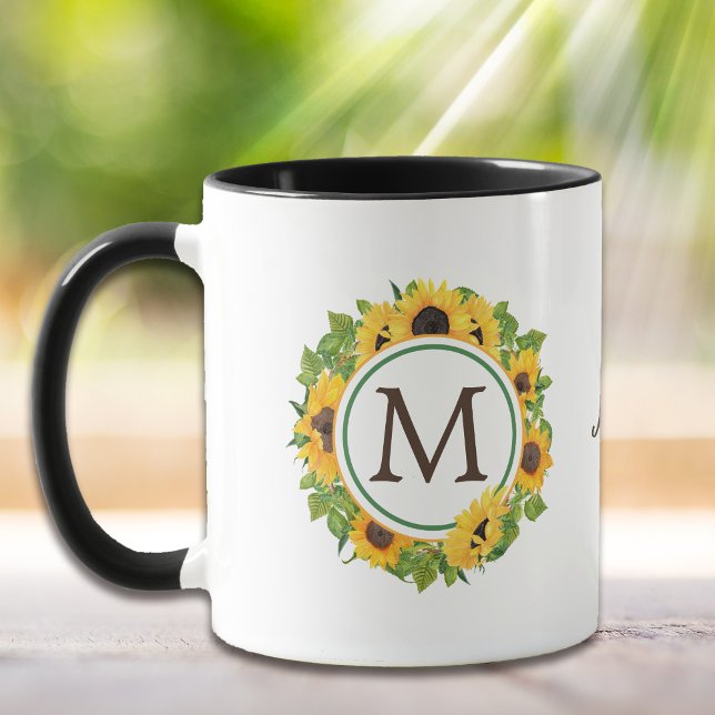 Sunflower Circle Wreath Monogram Mug (Creator Uploaded)