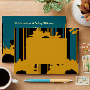 Sunflower Cobalt Blue Gold Modern Wedding Envelope