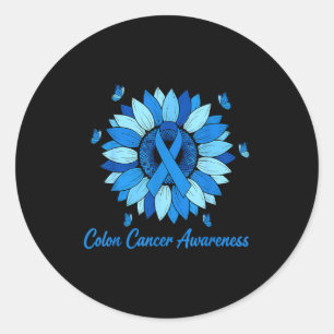 Sunflower colon cancer awareness month blue ribbon classic round sticker